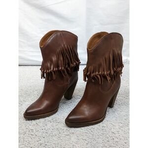 New Zodiac Donna, Cognac LE Heeled Boots Women's 5.5M Brown Leather‎ Tassels NIB